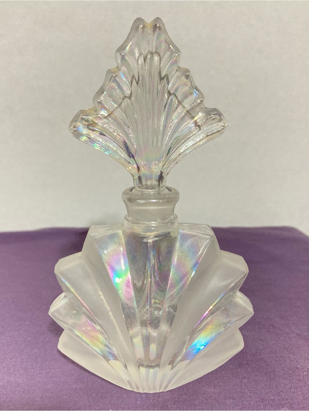 LW Rice Iridescent Glass Perfume Bottle. Frosted and Clear Glass.